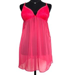 Apt. 9 Woman’s Large Vibrant Pink Lace BabyDoll Sleeveless Chemise